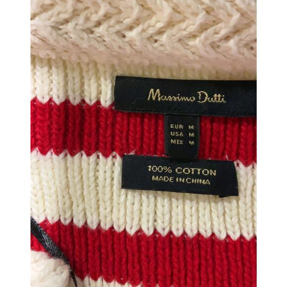 MASSIMO DUTTI striped knit cardigan Stripe gold buttons Red White CREAM M - Picture 5 of 5